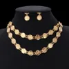 Dubai Gold Color Jewelry Sets Necklace Bracelet Earrings For Women Ethnic Islamic Religion Coin Muslim Set Wedding Jewelry 240511