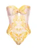 Swimwwear Women Vintage Print Bandeau One Piece Swimsuit et Couvre pour filles 2024 Shorts de luxe Bourkini