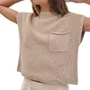 Women's Tanks Women S Sleeveless Knit Sweater Vest Casual Mock Neck Ribbed Pullover Tank Tops With Front Pocket