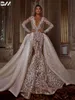 Sparkly Deep V-neck Wedding Dress Beaded Crystals Bridal Gown Graceful Floor-length Bride Dresses Vestido De Novia