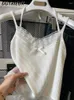 Women's Tanks White Lace Camisole 2024 Summer Short Inner Wear Slim-Fit Top Halter Strap Solid Color Crop Tops For Lady