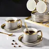 Tasses Simple Travel Tea Set Gold Rim Rim en céramique et boîte-cadeau Saucer Spoon Box pour amis