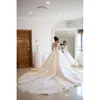 Exquise Ball Wedding Jurken V-Neck 3d Lace Appliques Lange mouwen Lange mouwen Court Jurk Zipper Bridal Custom Made Robe Despecisl