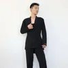 Stage Wear 2024 Latin Dance Tops For Men Black Long Sleeved Cardigan Shirts Chacha Rumba Tango Dress Adult Costume DQS15632