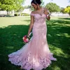 2021 Vintage Pink Saudi Arabia Evening Dresses Wear Off Shoulder Dubai Mermaid Full Lace Appliques Prom Dress Formal Party Gowns Custom 2084