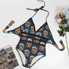 Swimwear pour femmes aaaaight !!!!Femmes imprimées un morceau de maillot de bain sans dos sexy v cou de couche d'été de plage de la plage du personnage de pulvérisation.