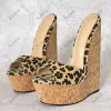 Sukeia handgefertigte Frauen Sommerplattform Mules Sandalen Keile High Heels runden Toe Leopard Party Schuhe Damen US Plus Size 5-15