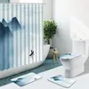 Shower Curtains Chinese Style Scenery Ink Painting Mountain Water Boat Bathroom Set Non-Slip Rugs Bath Mat Toilet Cover Carpet