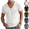 2024 Sommer Mode Slim Fit U-Neck T-Shirt Casual Vielseitige Farbe Henry Shirt kurzärmelig Männer M514 26