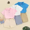 Ensembles de vêtements de 1 à 5 ans enfants enfants pour garçons bouton d'été bouton d'été à manches courtes cols bornes t-shirts shorts de poche