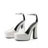 サンダルウエスタンスタイルスクエアトゥシックソールプラットフォーム分厚いハイヒールレディースポンプアンクルストラップソリッドカラーファッション簡潔な女性靴