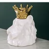 Bouteilles Wolf / Bear Animal en céramique Poctes de rangement avec couvercle Décoration Golden Crown Blanc Porcelaine Candy Pots Nordic Home Decor moderne