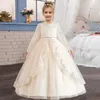 Girl's Dresses Gorgeous New Long Wedding Dress Christmas Girl Show Princess Dress Mesh Long Sleeve Autumn Childrens Clothing 4-12 Years Old Y240514