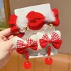 Hårtillbehör 2st Red Golden Velvet Bow Hair Clips For Kids Girls Plaid Bowknot Hairpin Barrettes Christmas Ny Year Baby Hair Accessories