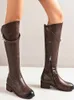 Boots printemps automne femmes genoue hautes seins basse talon chaussures femme cuisse longue plus taille 34 - 48