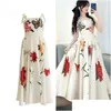 Podstawowe sukienki swobodne Summer Haft Butterfly Lady Runway Jakość paska bawełniany lniany sundress liniowy impreza elegancka midi long el dhudm