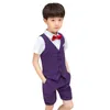 Boys' Suit Striped Choral Performance Dress Set (Vest + Trousers + Shirt + Bow Tie)