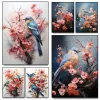 かわいい青い鳥の桃の花3Dアートキャンバスプリント壁壁画ポスター動物理想的なリビングルームモダンホームデコアクアドロス