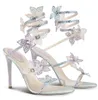 Femmes de luxe d'été Margot Crystal Sandals Chaussures Renecaovilla Snake enveloppé de talons hauts papillons à lamed Lady Mariage Lady Sexy Pumps EU35-43 # 02020