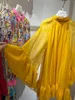 Casual Dresses Vintage Collection Women Top Quality 2024 Spring Summer Yellow Red Frill Ruffles Mini Loose