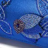 Klänningskor som selar italiensk modedesign Låga klackar Sandaler Vackra PU med Rhinestone Royal Blue och väska set för bröllopsfest