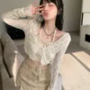 2024 Summer Nowe Cardigans Women Style Korean Office Lady V-Neck stały kolor długi rękaw Sym Szczupły topy moda swobodna wszechstronna krótka bluzka bluzka kobieta