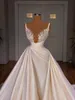 Romantische V-hals bruiloft Appliques Kristallen A-lijn Bruidsjurk Elegante vloerlengte Bruidjurken Vestidos de novia