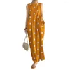Casual Dresses Summer Loose Dress Stylish Women's Maxi With Dot Print Sleeveless Design stora fickor för stranddagar