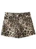 Shorts femininos trafza 2024 mulheres retro leopardo calças curtas moda cair zíperes botão de bolso feminino de rua vintage feminino