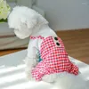 Dog Apparel Clothes Autumn Four Legged Strap Pants Black Red Plaid Fake Two-piece Set Cotton Jumpsuits Pet Clothing