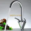 Kitchen Faucets Brass Quality ! Double Handle Sink Tap Mixer Round Swivel Torneira YT-6041