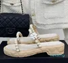 Designer -2024 Sheepskin Summer Sweet Mules Women Slippers Pearl Decorate Elegant Thick Soled Female Shoes