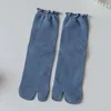 Frauen Socken Mode atmungsaktive Süßigkeiten Farbe Baumwolle Rüschen weiblich zwei Zehen Mittelröhrchen Strumpffingern