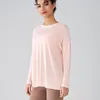 Chemises actives côté fente rond cou rond yoga lâche porte t-shirt à manches longues femme gym fitness confortable