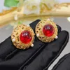 Kolczyki stadnina Wosikate Vintage Gold Kolor Puste Design Red Glazed Clip dla kobiet luksusowy francuski styl biżuterii mody