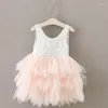 Vestidos de menina vestido de verão para meninas 2-6 anos de renda sem renda para crianças Princesa Tutu Infant Baptism White Elegante Casamentos Vestido