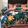 Sängkläder set amerikansk stil tropiska bladblommor tryck 600 tc egyptisk bomullslipningssats täcke täckt utrustat lakan kudde