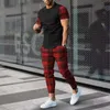 Summer Men Fashion Trend Prouters 2 قطعون من أجهزة Tracksuit 3D طباعة الزي مجموعة القمصان الطويلة سراويل رياضية للركض ملابس الملابس 240514