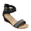 2024 Sandały letnie kobiety Flash Diamentowe buty rzymskie klinowe pięta moda ciemny wzór paski krzyżowe zip ladies przyjęcie saa