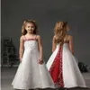 Abiti da ragazza di fiore di raso bianco e rosso per spaghetti per matrimoni da abbracci per bambini in pizzo per bambini abiti di compleanno di prima comunione una linea l 271i