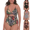 Women's Swimwear Sexy Leopard Plaid Print Swimsuit V Neck Cutout Bikinis One Piece Plus Size For Women Suspender Beach Bodysuit