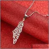 Pendant Necklaces Pendant Necklaces Trendy Jewelry Arabic Hollow Stainless Steel Palestine Israel Map For Men Women Chain Necklace Dro Dhu1D