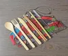 6 disegni posate in bambù set da posate portatili 7pcsset set di pentole con sacchetti di stoffa set di tagli a forcella cuffia per cuccioli di gocce tabella Straww4932814