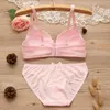 Bras Sets Womens Swt Wireless Bra Lace Bow Underwear Set Brewable Small-thorn top Top Womens Underwear Set Y240513