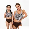 Swim Wear Child Swimsuit Parent Printed Ruffle Split Bikini Mother Daughter 54 Drop Delivery Sports Outdoors Swimming Equipment DHBWC