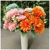 Fleurs décoratives 10 têtes dahlia simulation bouquet plastique plastique artificiel silk décoration de mariage fête de mariage faux