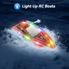 RC -båt för barn, 2pack LED -lätta fjärrkontrollbåt för pooler och sjöar, badkar leksakbåtar med hela kroppens vattentäta, laddningsbart batteri, lågt batterilarm