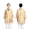 Ethnische Kleidung 2024 Chinesischer Tai Chi Wushu Uniform Kungfu Training Übung Vintage Blumendruck Baumwolle Wäsche Arts Wingchun Set