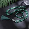 Collares de cuentas de 8 mm Agata a rayas verdes Japamala Knot Collar 108 Mala Beads Meditation Yoga Bendición Joyería Joya Xizang D240514