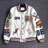 Jackets de uniforme de beisebol y2k jaqueta de couro retro bordada de múltiplas letras brancas casaco curto masculino e outono 240513